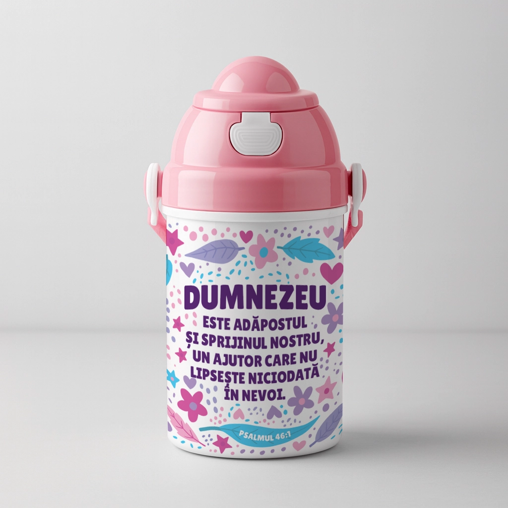 Bidon pentru copii cu verset biblic - Psalmul 46:1